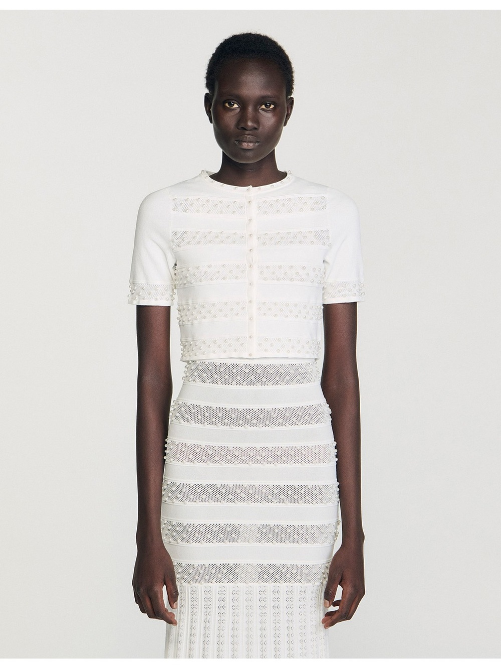 Sandro White Knit Maxi Dress with Short Cardigan Overlay - Picture 2 of 4